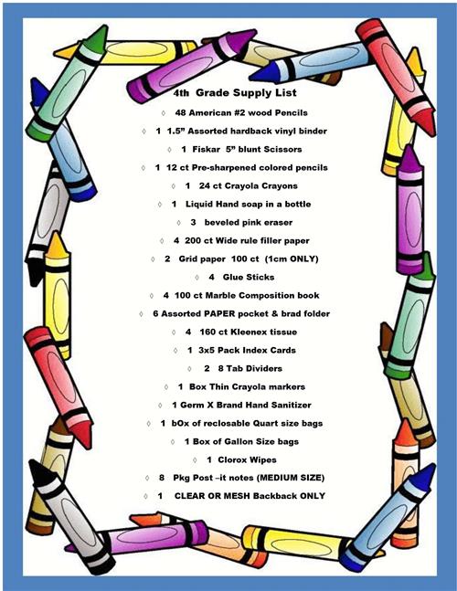 4th Grade / Student Supply List